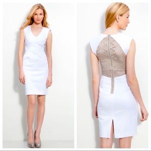 Black Halo White lace bodycon dress